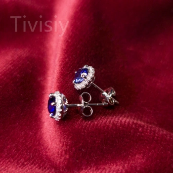 Synthetic Sapphire Round Brillliant Cut Jewelry Set